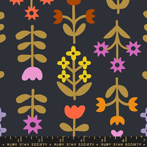 Baumwolle Patchwork - Ruby Star Society -Favorite Flowers - Meadow Soft Black - Canvas Leinen